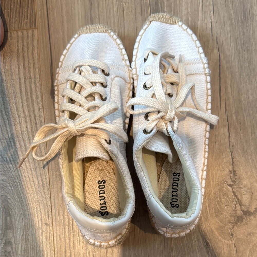 Soludos White Canvas Espadrilles with Woven Sole
